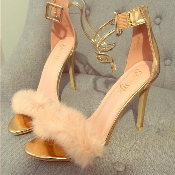 Shoes | Rose Gold Fur Heels | Poshmark